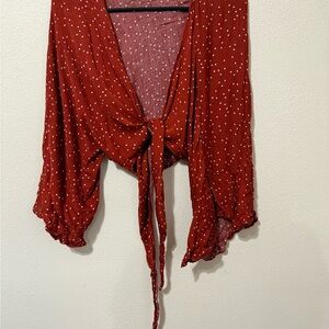 Red Polka Dot Tie-Front Blouse